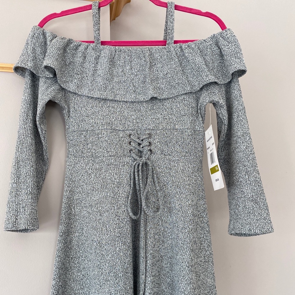 NWT Girls Teen Rare Editions sz 14 cold shoulder Long Sleeve Stretch Gray